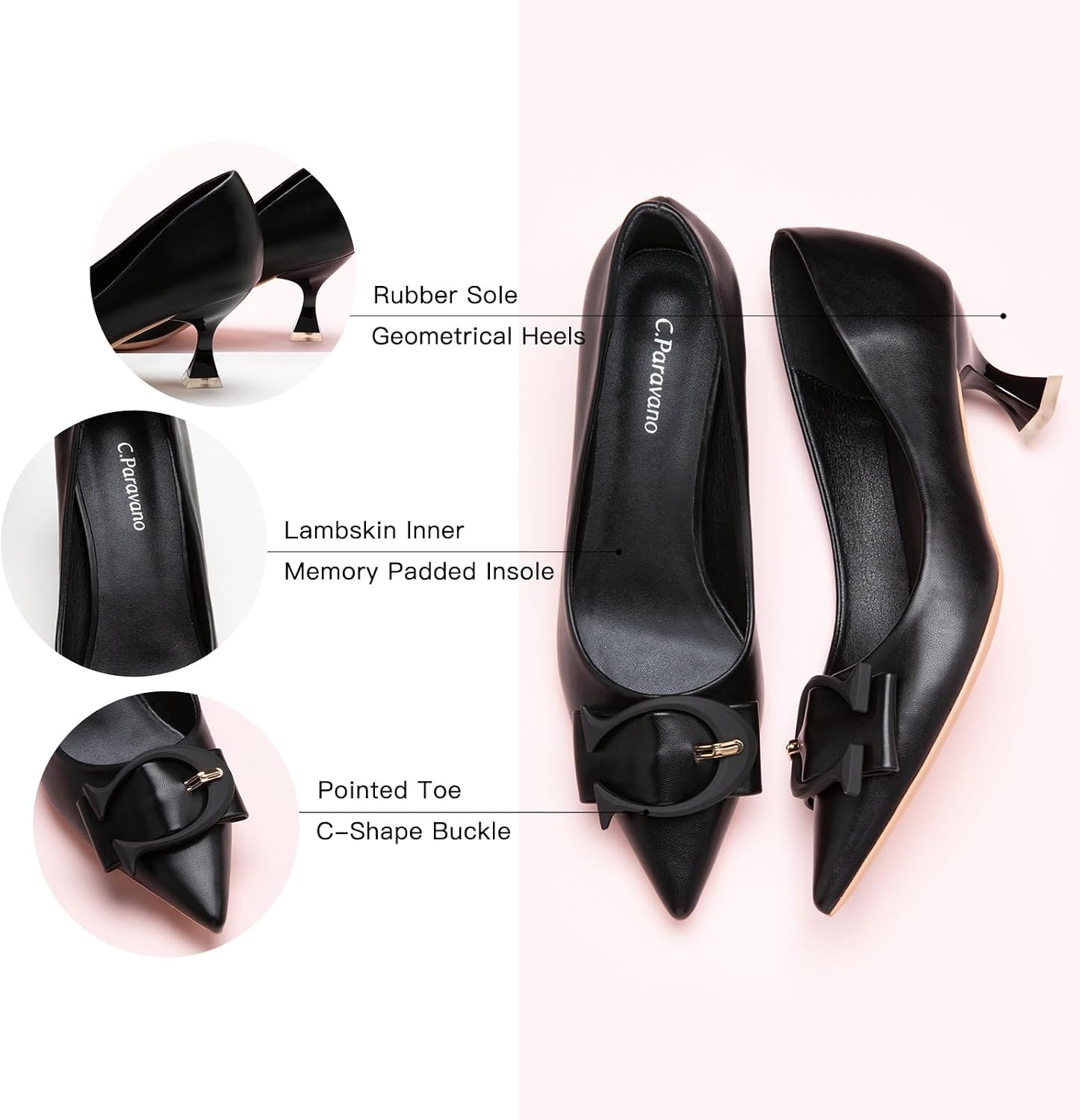 C.Paravano Womens Kitten Heels for Women Pointed Toe Low Heel Pumps Designer Pumps Heels for Women Shoes Dressy