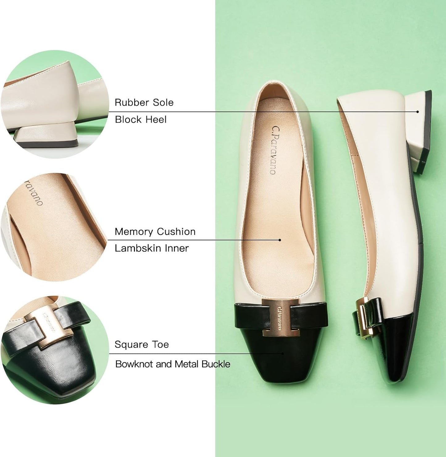 C.Paravano Flats Women | Womens Dress Shoes | Ballet Shoes for Women | Square Toe | Casual Shoes
