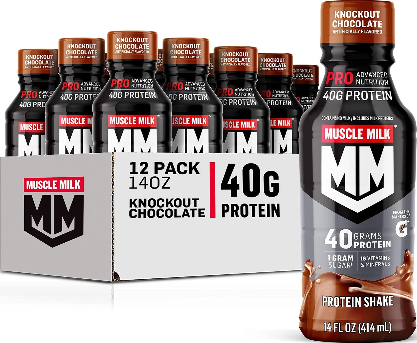 Muscle Milk Pro Advanced Nutrition Protein Shake, Intense Vanilla, 14 Fl Oz Bottle, 12 Pack, 40g Protein, 1g Sugar, 16 Vitamins & Minerals, 6g Fiber, Workout Recovery, Packaging May Vary